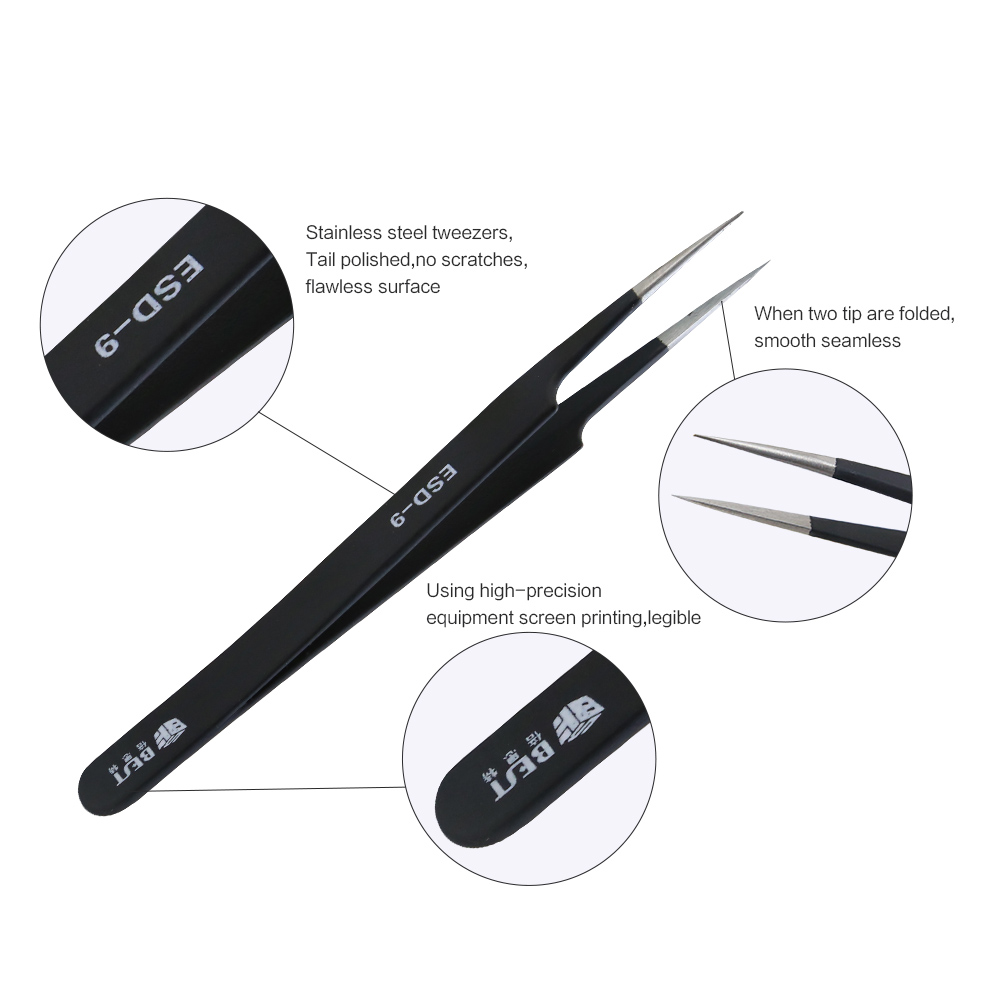 BST-ESD-9 ملاقط مضادة للكهرباء - مراجعة Smd Tweezer Set وسعره